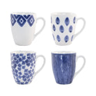 Santorini Assorted Mugs - Set of 4, hand-painted blue and white patterns