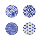 Santorini Assorted Cocktail Plates - Set of 4, hand-painted blue and white patterns
