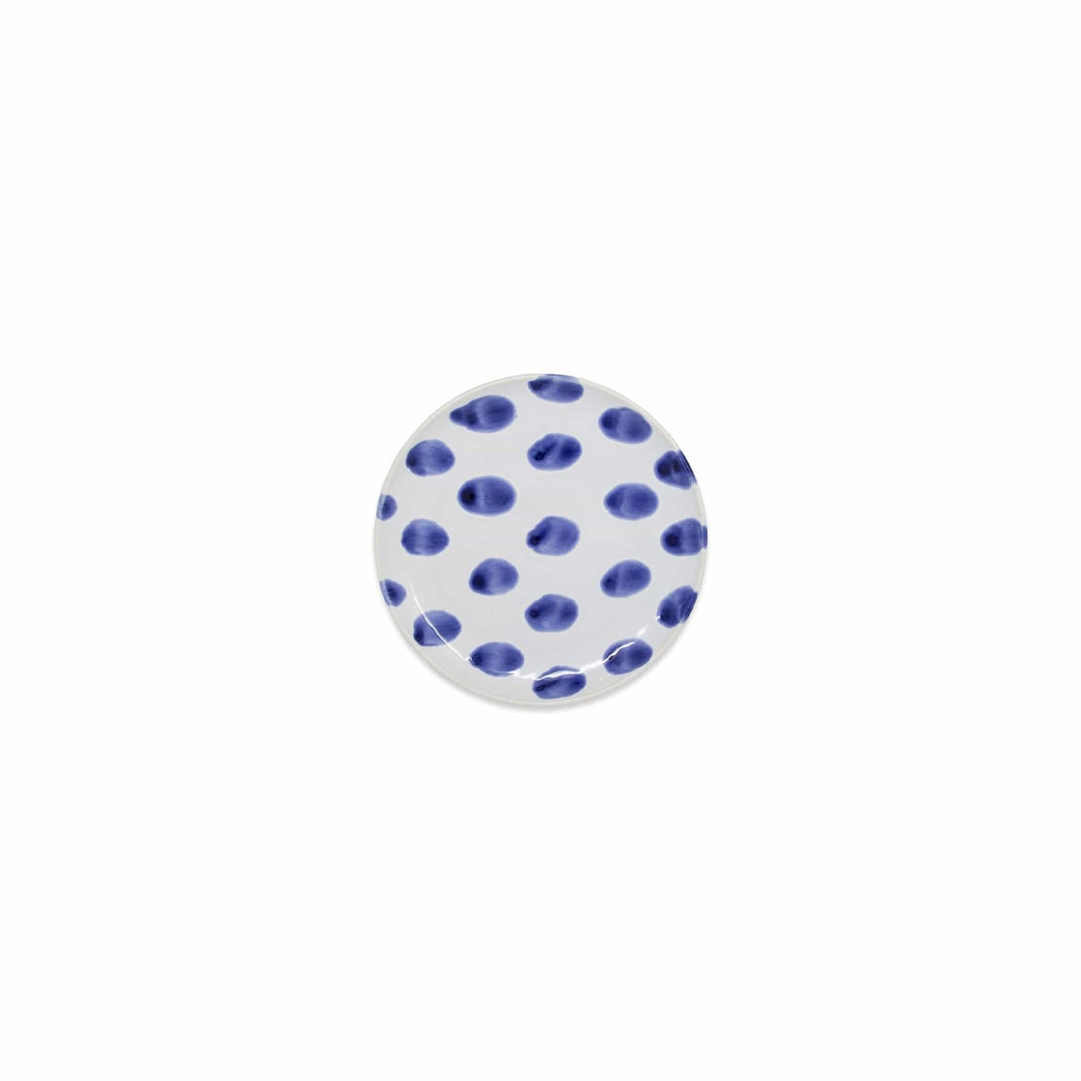 Santorini Dot Cocktail Plate, hand-painted blue teardrop dots on white