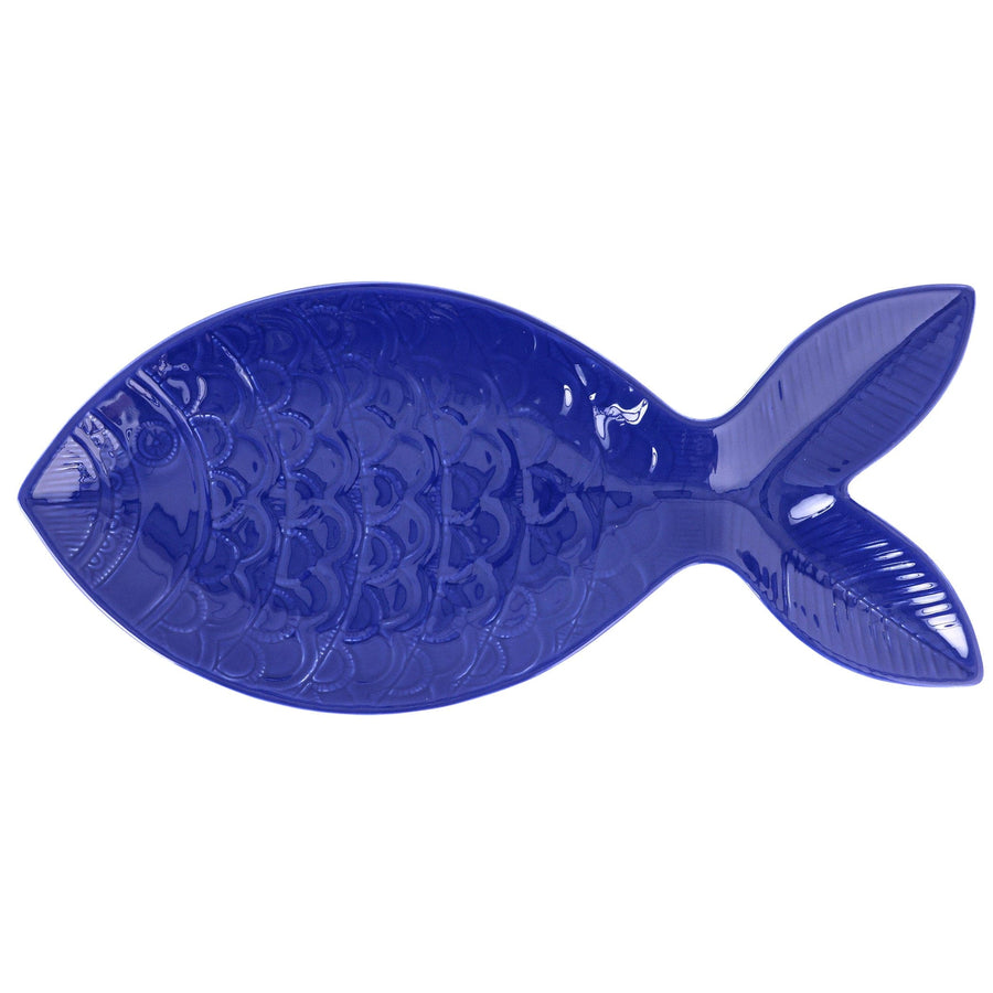 Santorini Large Cobalt Figural Fish Platter, fish-shaped platter in cobalt