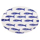 Santorini Fish Small Oval Platter, hand-painted a school of blue fish