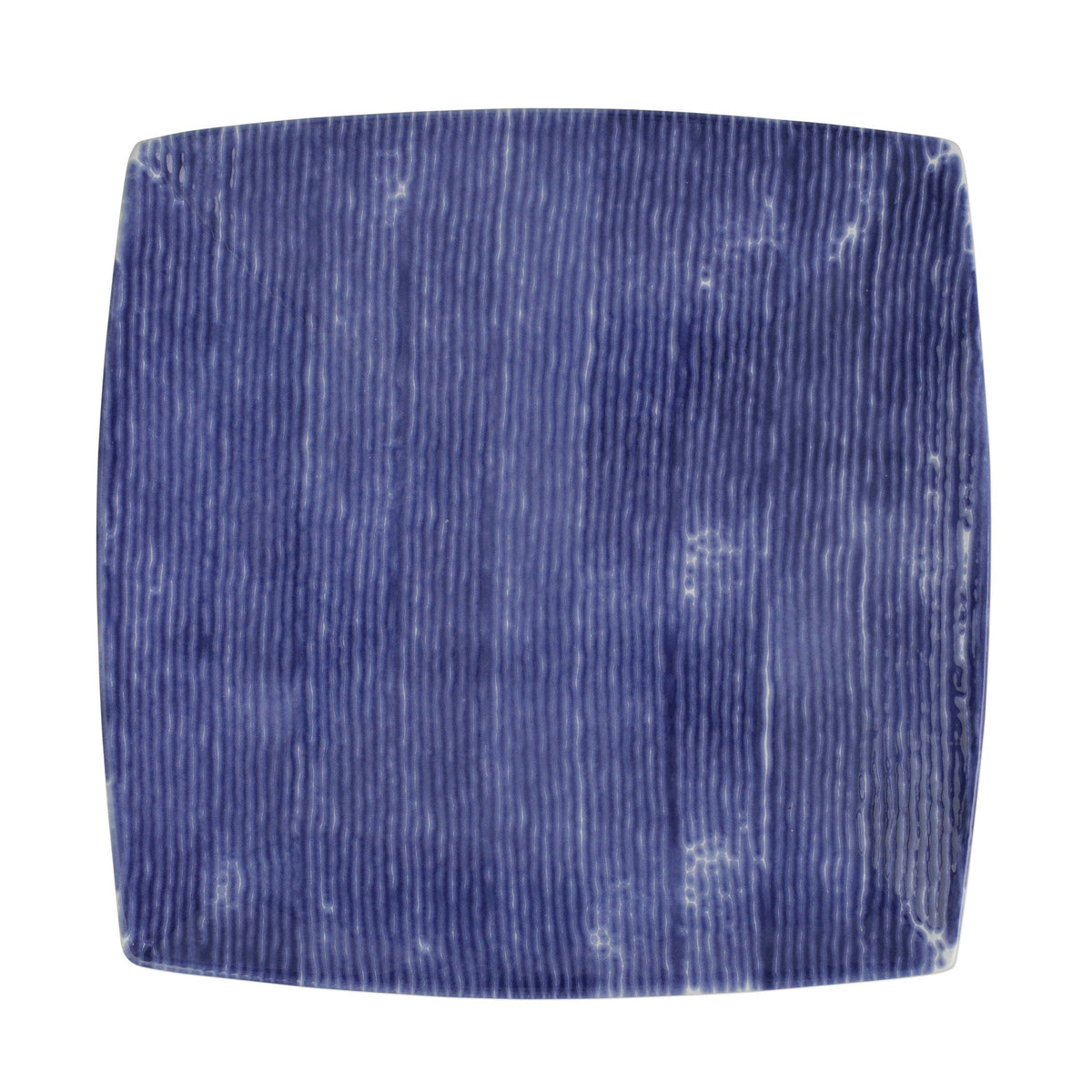 Santorini Stripe Square Platter, hand-painted fine, painterly blue stripes