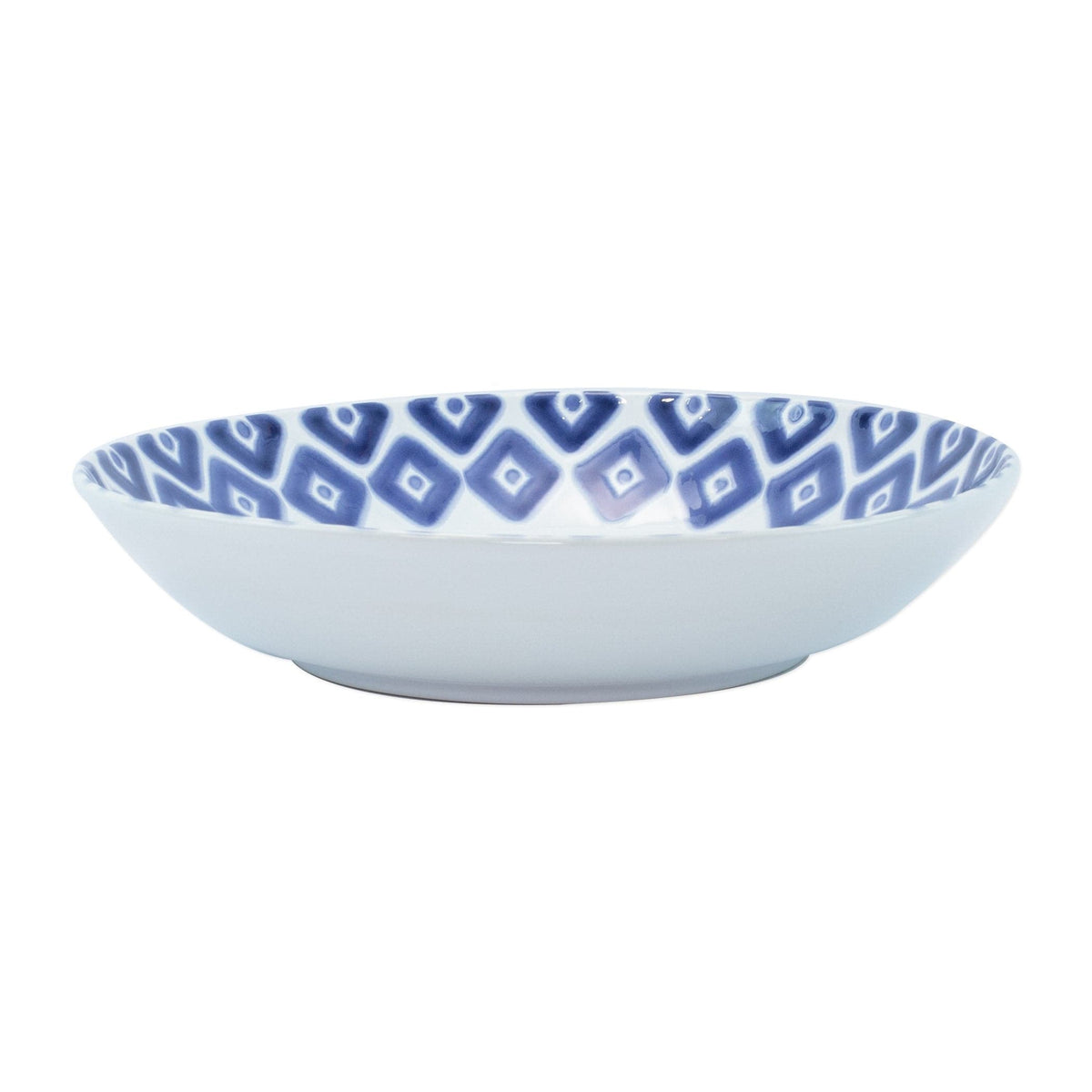 Santorini Diamond Medium Serving Bowl, hand-painted a blue and white diamond pattern
