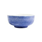 Santorini Stripe Medium Footed Serving Bowl, hand-painted fine, painterly blue stripes