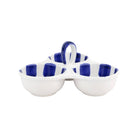 Santorini Dot Three-Part Server, hand-painted blue teardrop dots on white