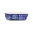 Santorini Geo Square Baker, hand-painted a blue geometric grid