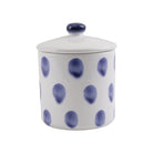 Santorini Dot Small Canister, hand-painted blue teardrop dots on white