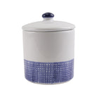 Santorini Geo Medium Canister, hand-painted a blue geometric grid