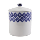 Santorini Diamond Large Canister, hand-painted a blue and white diamond pattern