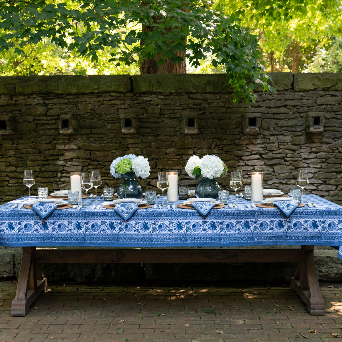 Bohemian Floral Azure Blue & Aqua Tablecloth - Starboard Lane