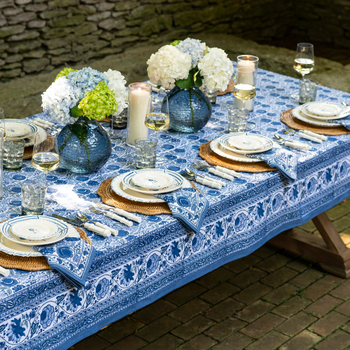 Bohemian Floral Azure Blue & Aqua Tablecloth - Starboard Lane