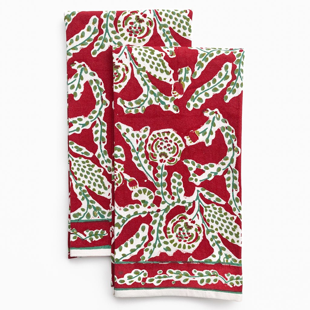 Climbing Dahlia Cranberry Tea Towel, Set of 2 - Starboard Lane