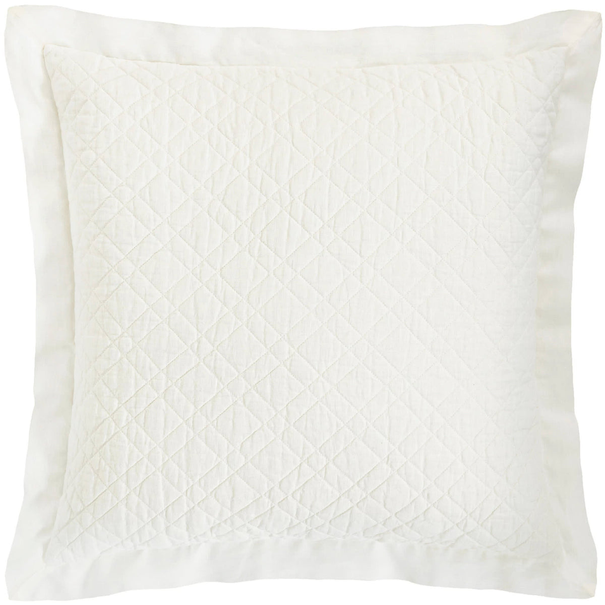 Washed Linen Quilted Sham, Ivory, styled on the bed - Starboard Lane