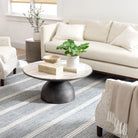 Malta Handwoven Wool Rug, Blue, styled in a room - Starboard Lane