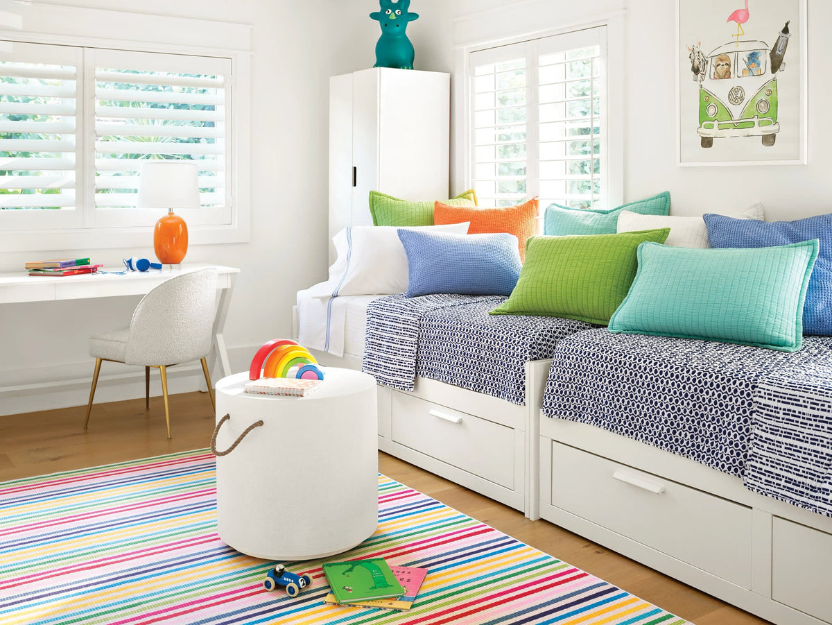 Boyfriend Matelasse Coverlet, White, styled on the bed - Starboard Lane