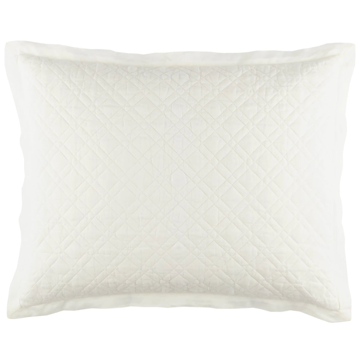 Washed Linen Quilted Sham, Ivory, styled on the bed - Starboard Lane