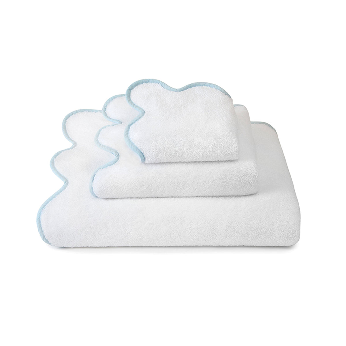 Chairish Scalloped Bath Towels in White / Powder Blue, Bath Towel