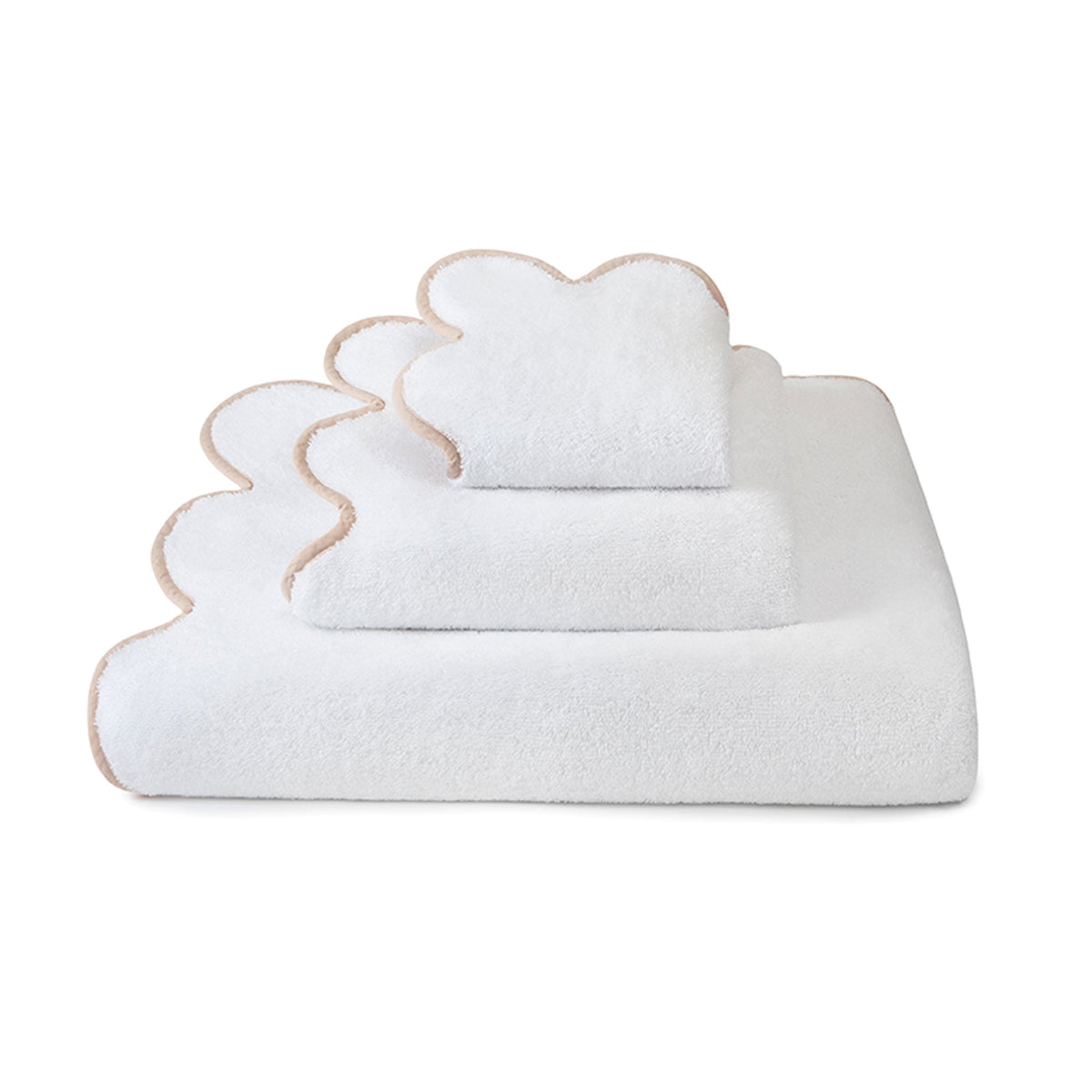 Chairish Scalloped Bath Towels in White / Sand, Bath Towel