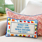 Docking the Boat Needlepoint Pillow, styled - Starboard Lane