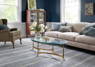 Malta Handwoven Wool Rug, Blue, styled in a room - Starboard Lane