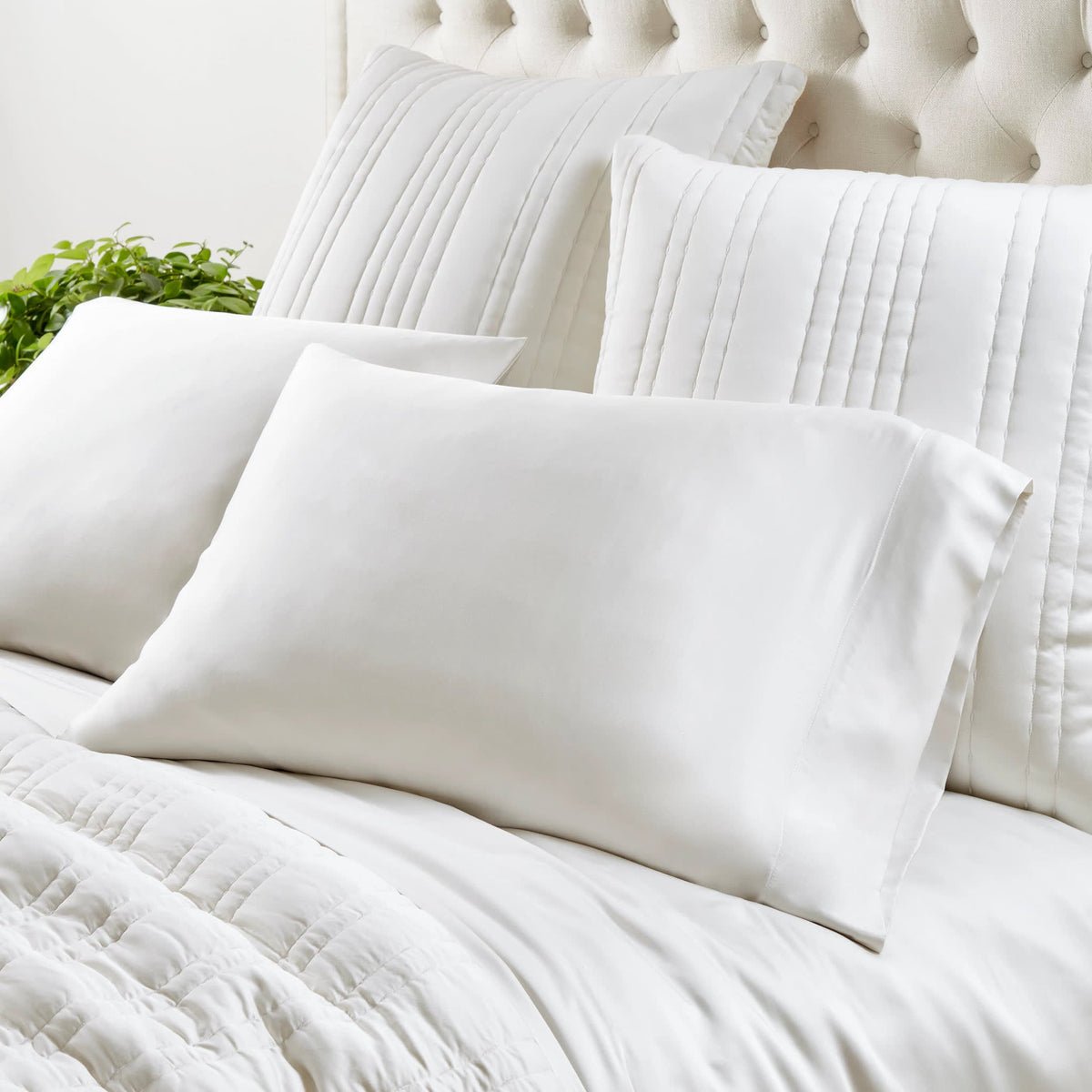 Blissful Bamboo Sheet Set, Silver, styled on the bed - Starboard Lane