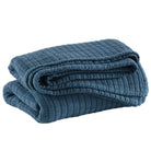 Boyfriend Matelasse Coverlet, Aegean, styled on the bed - Starboard Lane