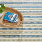 Long Slade Handwoven Cotton Rug, Indigo, styled in a room - Starboard Lane