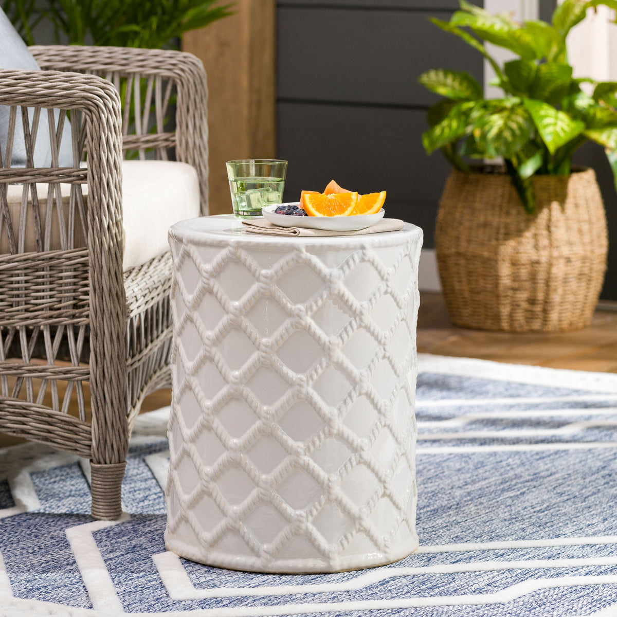Gaylor Garden Stool, styled in a room - Starboard Lane