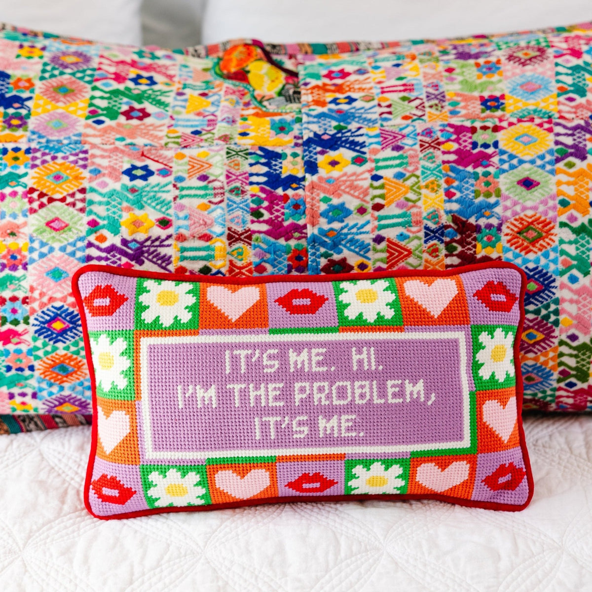 It's Me Needlepoint Pillow, styled - Starboard Lane