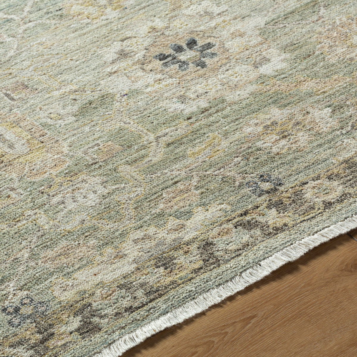 Khorasan Hand-Knotted Wool Rug - Sage, detail - Starboard Lane