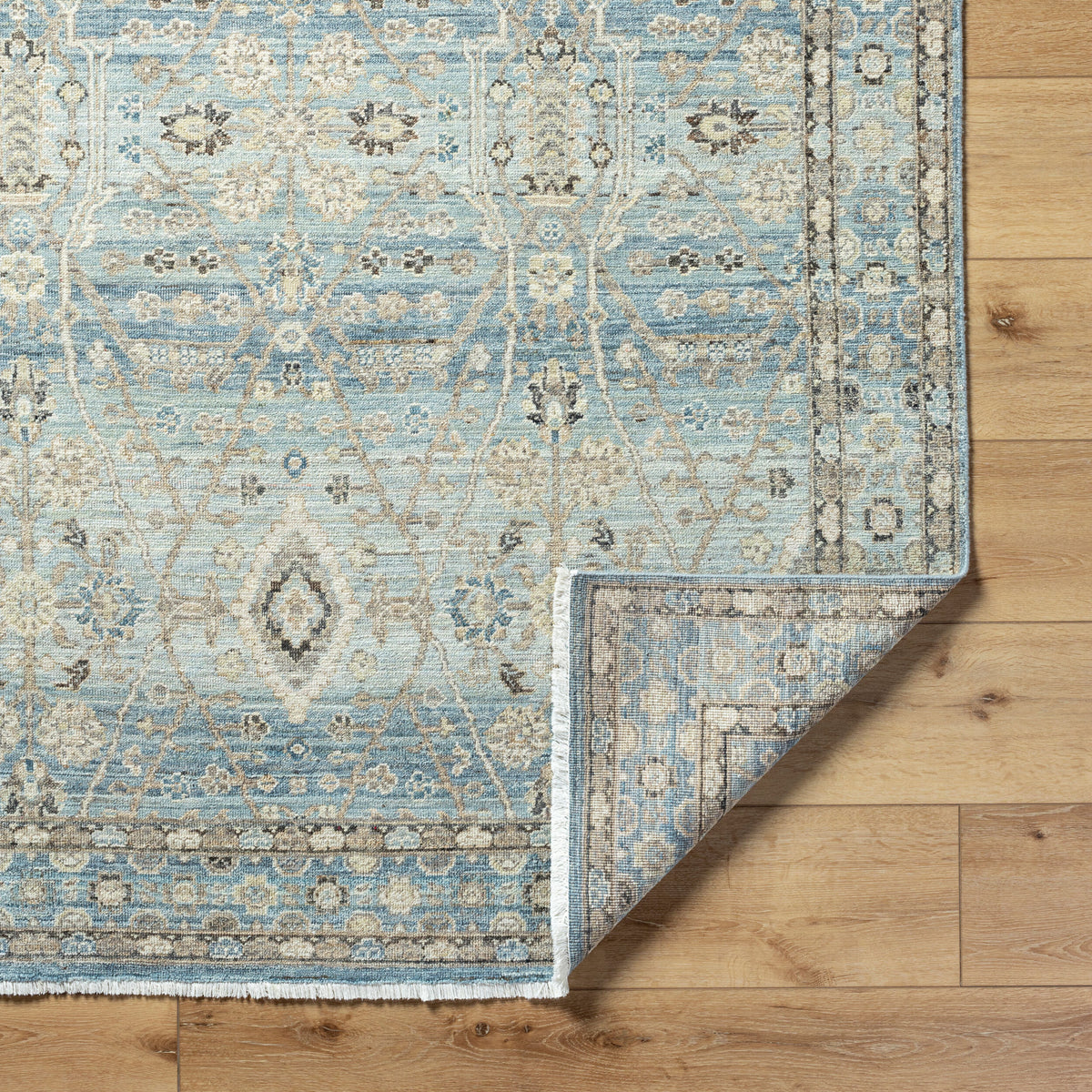 Khorasan Hand-Knotted Wool Rug - Sky Blue, detail - Starboard Lane