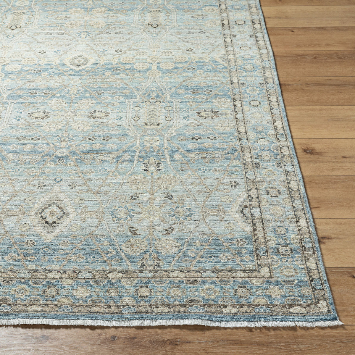Khorasan Hand-Knotted Wool Rug - Sky Blue, detail - Starboard Lane