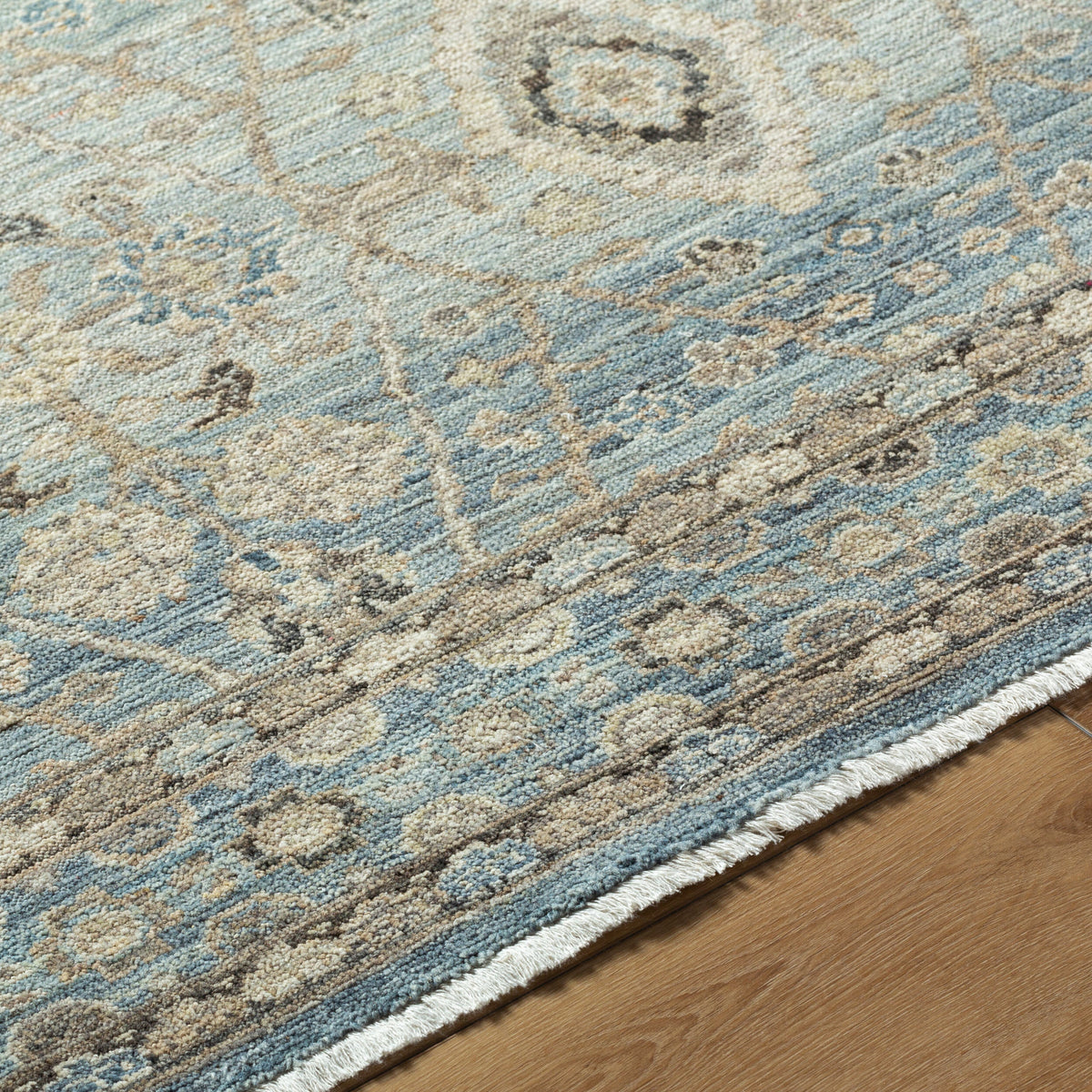 Khorasan Hand-Knotted Wool Rug - Sky Blue, detail - Starboard Lane