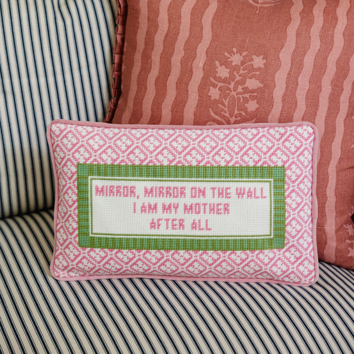 Mirror Mirror Needlepoint Pillow, styled - Starboard Lane