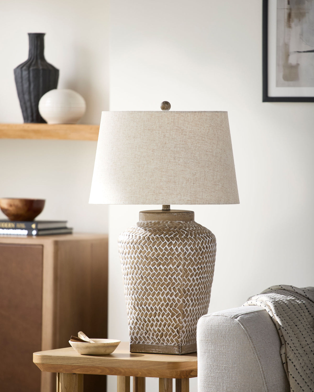 Ocean Mist Table Lamp, styled in a room - Starboard Lane