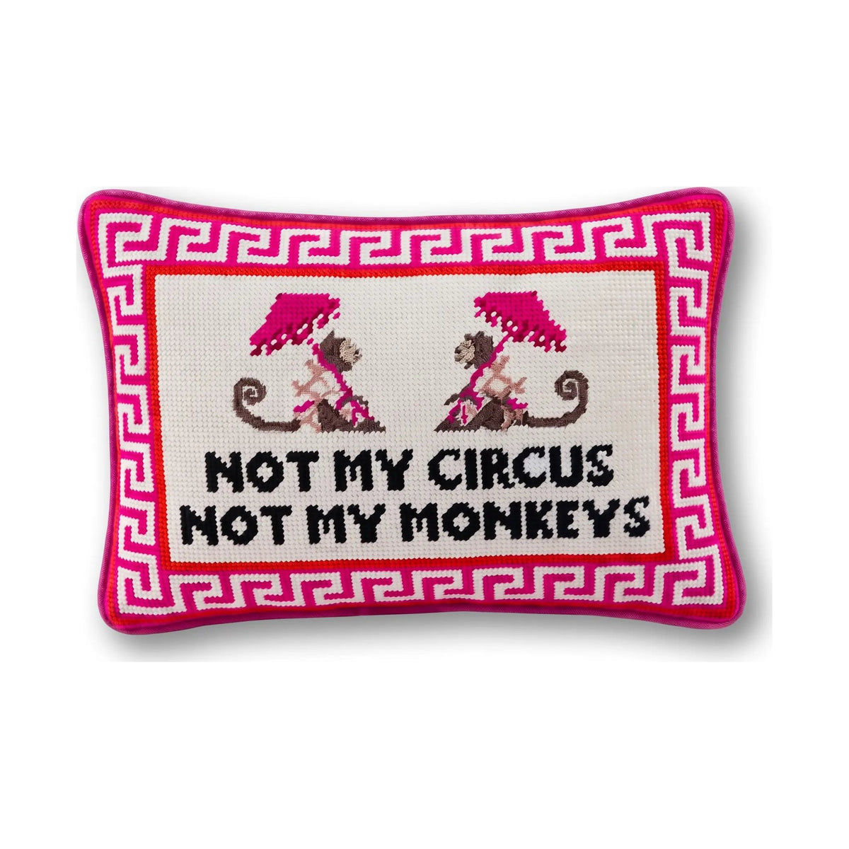 Not My Circus Needlepoint Pillow reading "Not my circus, not my monkeys" - Starboard Lane
