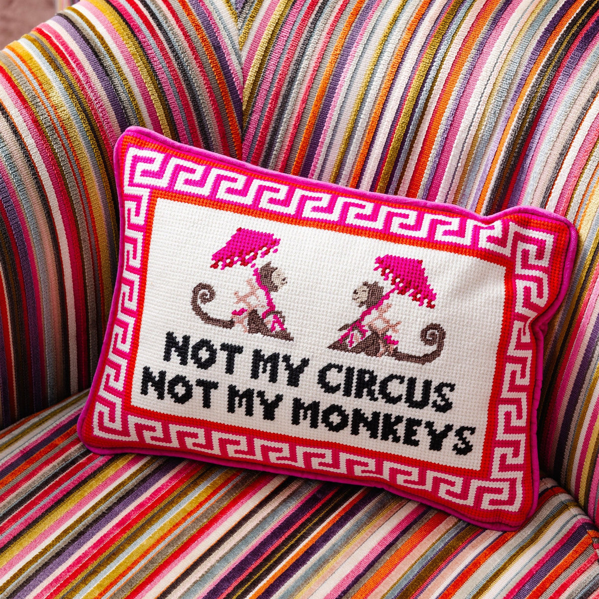 Not My Circus Needlepoint Pillow, styled - Starboard Lane