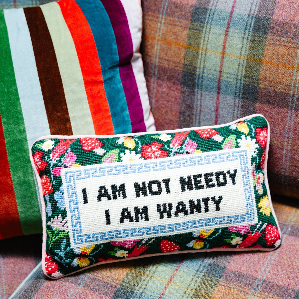 Not Needy Needlepoint Pillow, styled - Starboard Lane