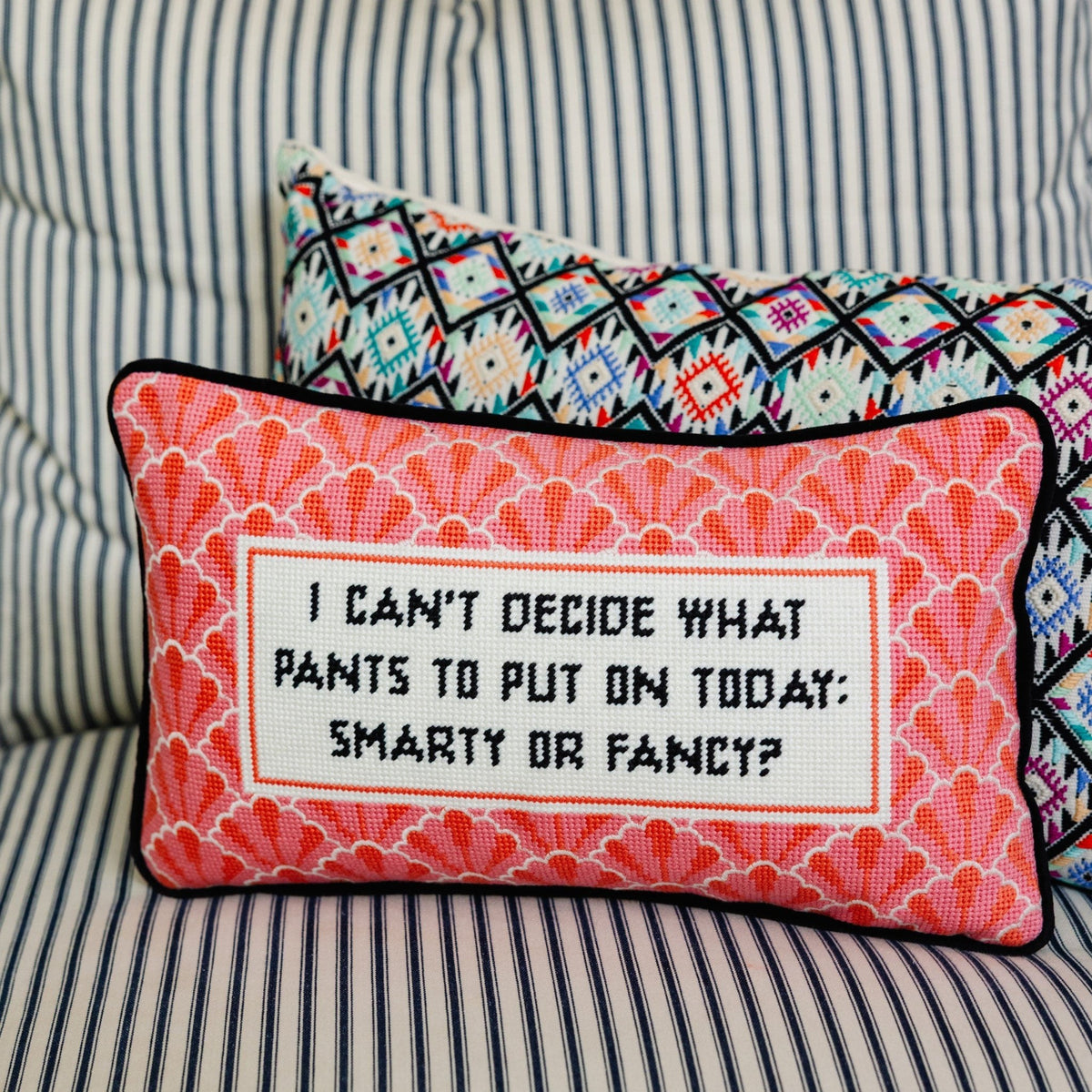 Pants Needlepoint Pillow, styled - Starboard Lane