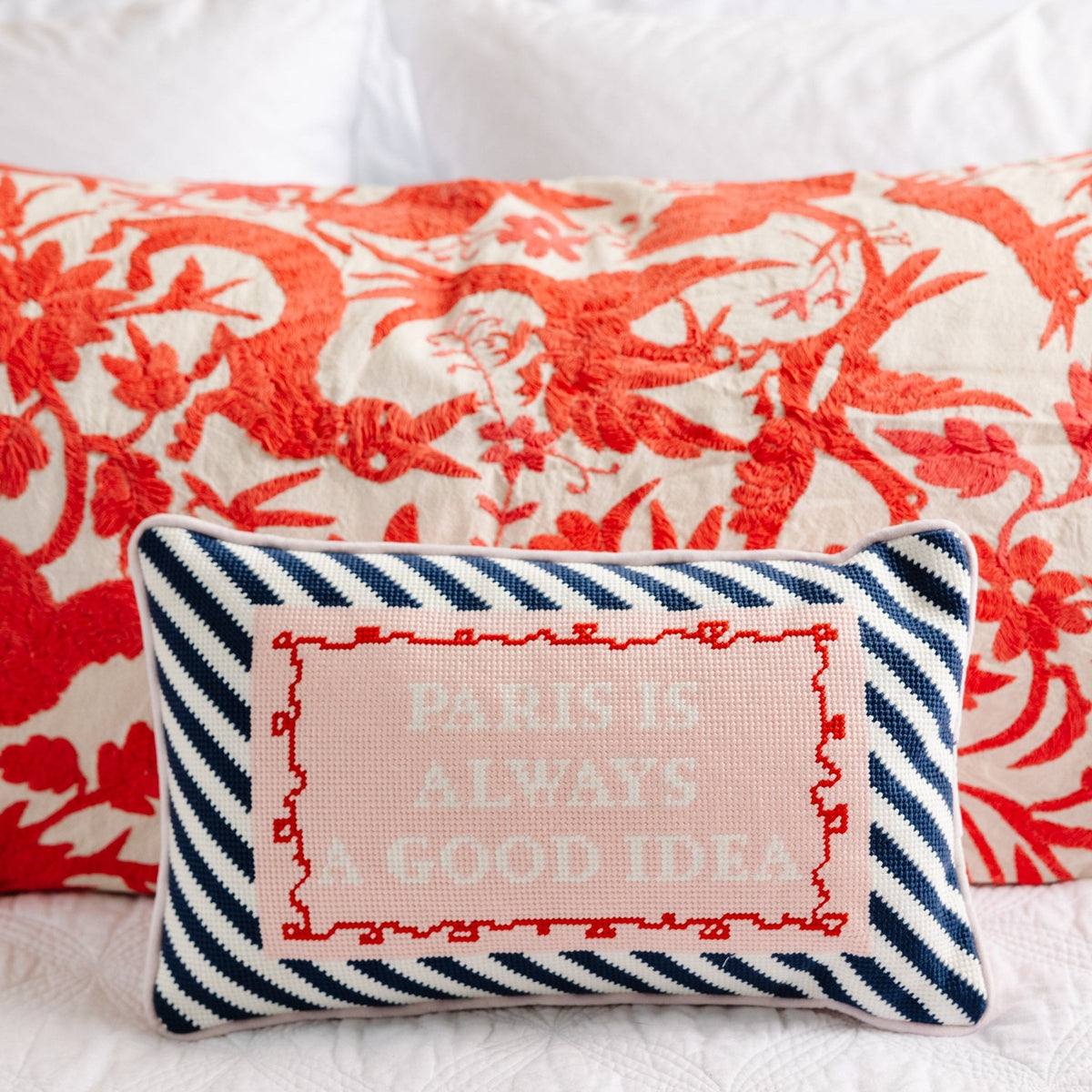 Paris Needlepoint Pillow, styled - Starboard Lane