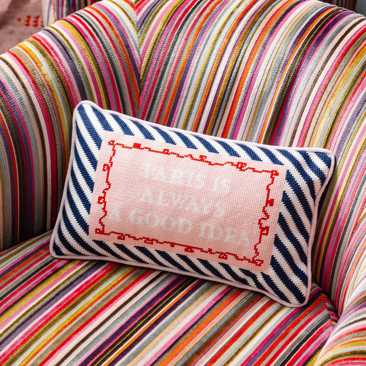 Paris Needlepoint Pillow, styled - Starboard Lane