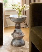 Sheena Pedestal Table, styled in a room - Starboard Lane