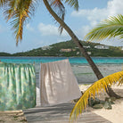 Tobago Leaf Fabric - Palm, styled in a room - Starboard Lane