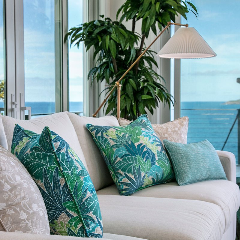 Ti' Punch Fabric - Caribbean, styled in a room - Starboard Lane