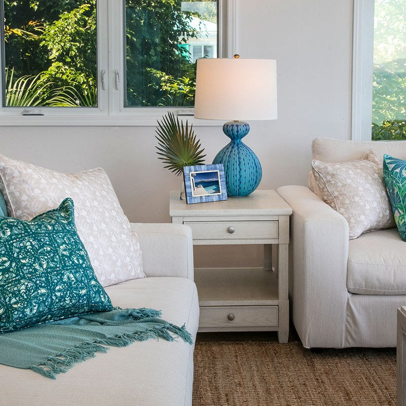 Island Breeze Fabric - Jade, styled in a room - Starboard Lane