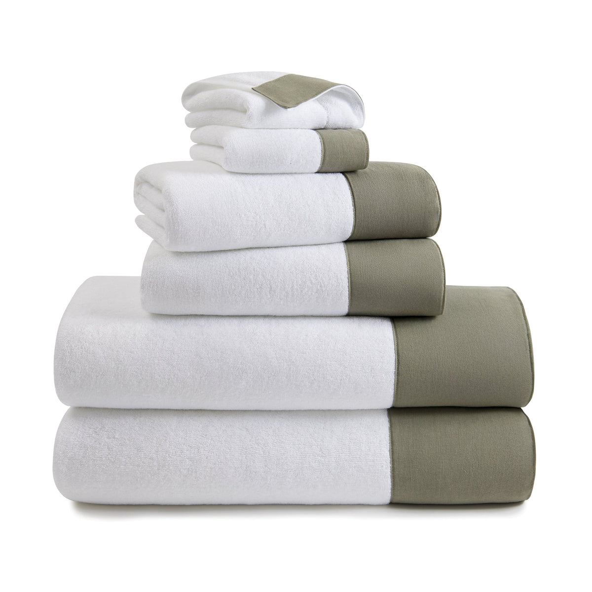 Sonoma Cotton-Linen Bath Towels in White/Moss, Bath Towel