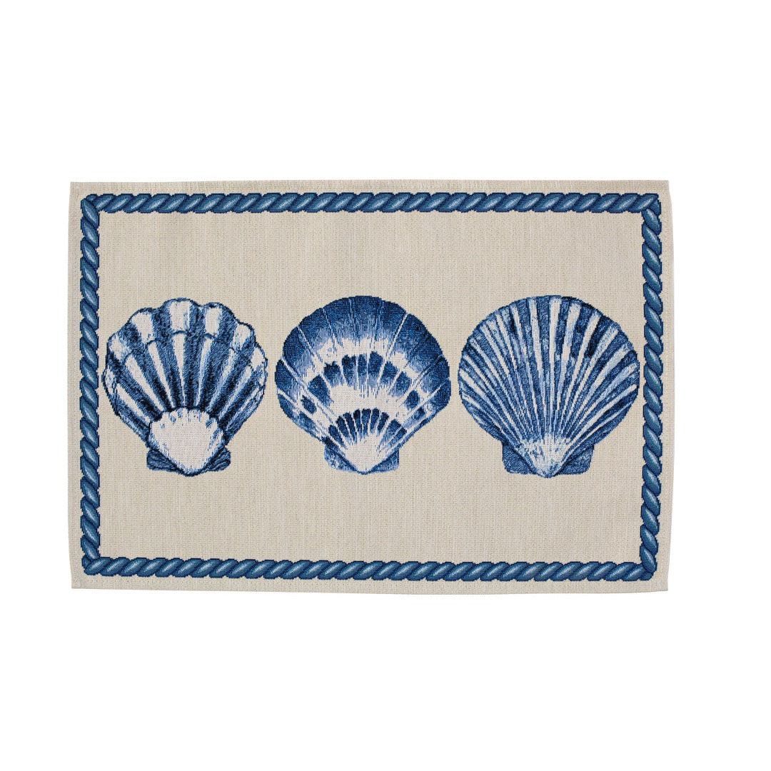 Tavola Shell Placemats - Set of 4, jacquard blue scallop shells with a rope border